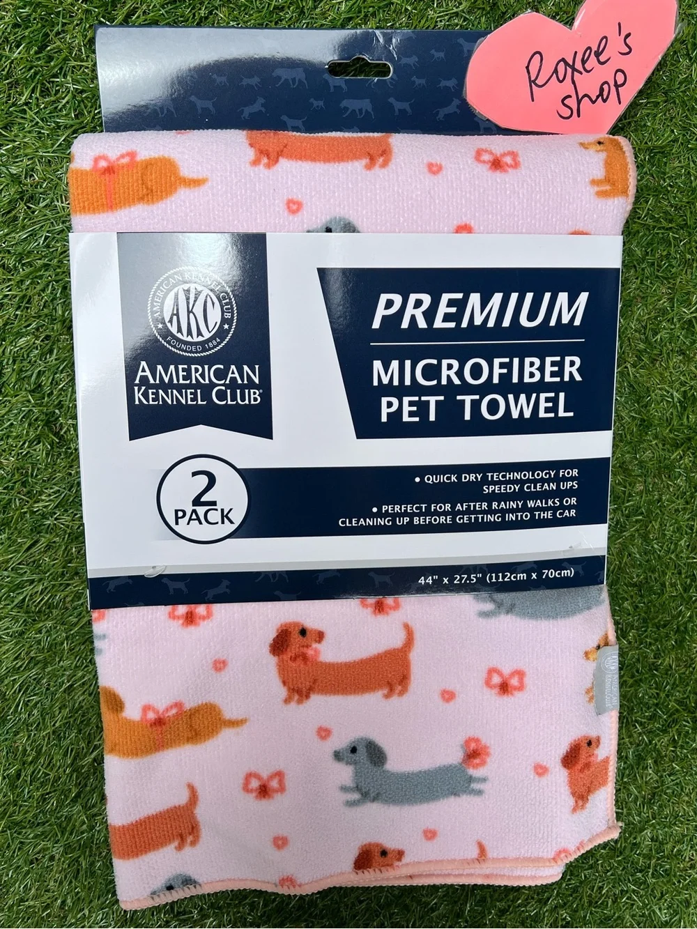 Dachshund Pink Bow 2pk Microfiber Pet Towels